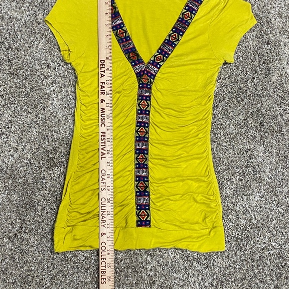 Womens Small Shirt Short Sleeve V-Neck Gold Rayon Decorative Ribbon mm mm mm - Picture 6 of 11